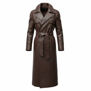 Animari Brown Faux Leather Trench Coat Belted Double Breasted Size Medium